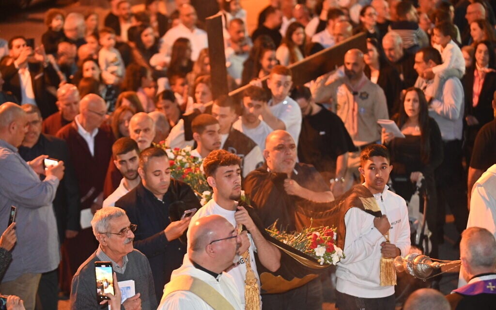 Maronite Christians attend a Good Friday procession in Haifa on March 29, 2024. (Canaan Lidor/Times of Israel) Maronite Christians attend a Good Friday procession in Haifa on March 29, 2024. (Canaan Lidor/Times of Israel)