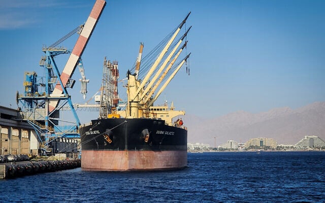 Ships in the Eilat port, Red Sea, on January 3, 2024. (Yehuda Ben Itach/Flash90) Ships in the Eilat port, Red Sea, on January 3, 2024. (Yehuda Ben Itach/Flash90)