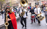 Street performers during Purim in downtown Jerusalem on March 8, 2023. (Photo by Erik Marmor/Flash90)