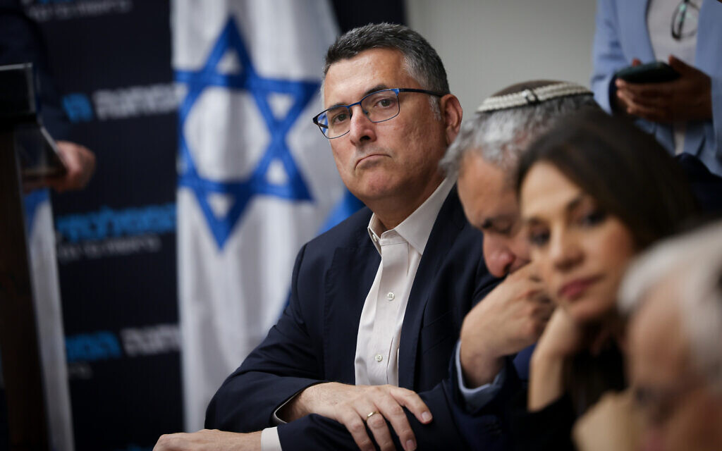 MK Gideon Sa'ar attends a faction meeting of the National Unity Party at the Knesset, July 10, 2023. (Chaim Goldberg/Flash90) MK Gideon Sa'ar attends a faction meeting of the National Unity Party at the Knesset, July 10, 2023. (Chaim Goldberg/Flash90)