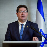 Ofir Akunis attending a conference in Tel Aviv, January 17, 2024. (Avshalom Sassoni/Flash90)
