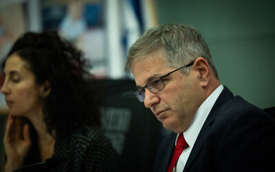 Education Minister Yoav Kisch attends a hearing of the Knesset Education, Culture, and Sports Committee, January 30, 2024. (Yonatan Sindel/Flash90)