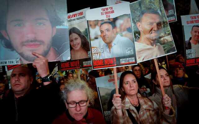 Families of Israelis held hostage by Hamas terrorists in Gaza and their supporters protest for the captives' release, in Jerusalem, March 2, 2024. (Chaim Goldberg/Flash90) Families of Israelis held hostage by Hamas terrorists in Gaza and their supporters protest for the captives' release, in Jerusalem, March 2, 2024. (Chaim Goldberg/Flash90)