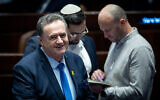 Foreign Minister Israel Katz during a plenum session at the Knesset, in Jerusalem, March 6, 2024. (Yonatan Sindel/Flash90)