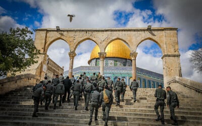 Israeli border police officers visit the Al-Aqsa Mosque compound in Jerusalem's Old City, March 7, 2024. (Photo by Jamal Awad/Flash90)