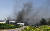 A fire is seen at a winery in the northern community of Avivim following a Hezbollah missile attack, March 26, 2024. (Ayal Margolin/Flash90)
