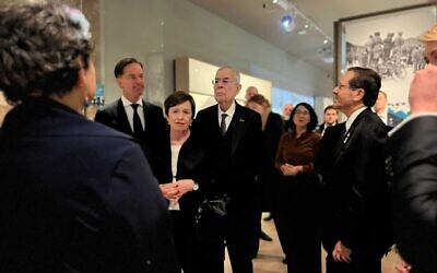 President Isaac Herzog (right) at the dedication of a new Holocaust museum in Amsterdam on March 10, 2024. (President's Office)