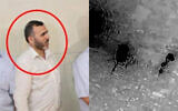 Left: Marwan Issa, the deputy head of Hamas’s military wing, circled in a photo circulated on social media in 2015. The photo or its source could not be immediately verified. Right: An IDF strike early March 10, 2024, on a tunnel where Issa was believed to be hiding. (Social media; Israel Defense Forces)