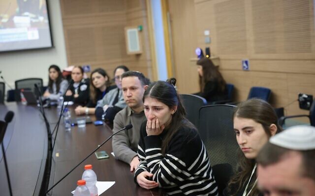Knesset Labor and Welfare Committee hearing on a bill extending legal recognition to the fiancees and fiances of fallen servicemembers, March 19, 2024 (Noam Moskowitz/Knesset) Knesset Labor and Welfare Committee hearing on a bill extending legal recognition to the fiancees and fiances of fallen servicemembers, March 19, 2024 (Noam Moskowitz/Knesset)