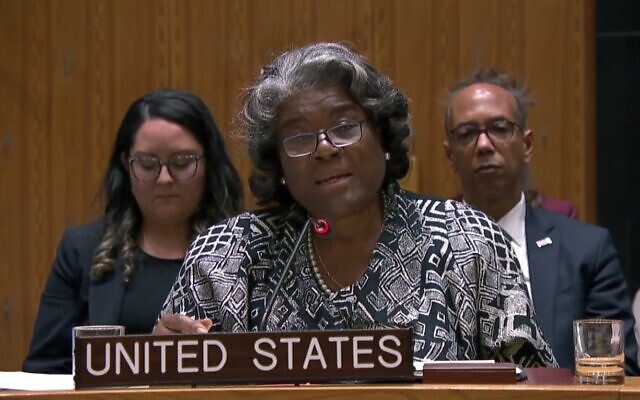 US Ambassador to the UN Linda Thomas-Greenfield addresses the Security Council on March 11, 2024. (Screen capture) US Ambassador to the UN Linda Thomas-Greenfield addresses the Security Council on March 11, 2024. (Screen capture)