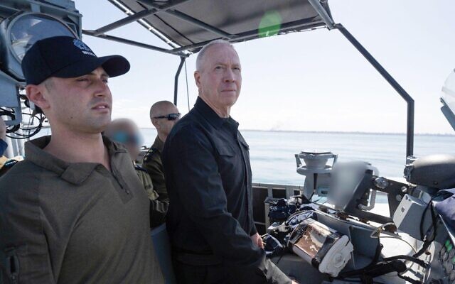 Defense Minister Yoav Gallant tours the coast of the Gaza Strip, March 10, 2024. (Elad Malka/Defense Ministry)