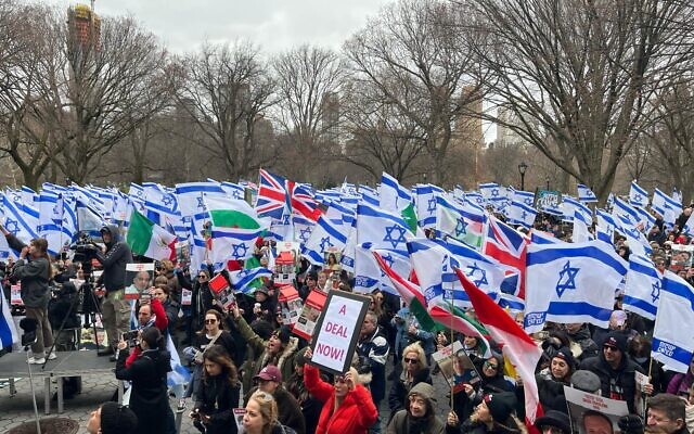 Thousands rally in New York City's Central Park to call for the release of the hostages held in Gaza, March 10, 2024. (Liri Agami/Hostages and Missing Families Forum)