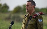 IDF Chief of Staff Lt. Gen. Herzi Halevi speaks to the press from an army base in central Israel, March 17, 2024. (Israel Defense Forces)