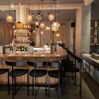 The redone bar area at Jerusalem's Jacko Street, one of the participating restaurants in the Israeli Culinary Festival, beginning March 27, 2024 (Courtesy)
