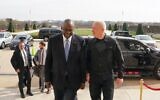 Defense Minister Yoav Gallant meets with US Secretary of Defense Lloyd Austin in Washington, March 26, 2024. (Ariel Hermoni/Defense Ministry)