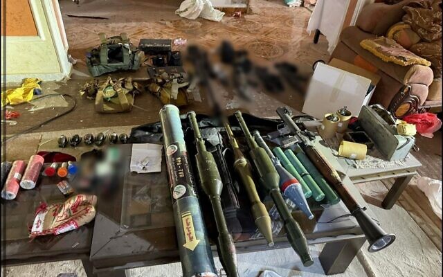 Weapons captured by IDF troops in the Abasan area of Khan Younis, in a handout image published by the IDF on March 1, 2024. (Israel Defense Forces) Weapons captured by IDF troops in the Abasan area of Khan Younis, in a handout image published by the IDF on March 1, 2024. (Israel Defense Forces)