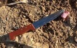 This handout image from the IDF shows the knife used in a stabbing attack at Yitzhar Junction in the West Bank on March 5, 2024. (Israel Defense Forces)