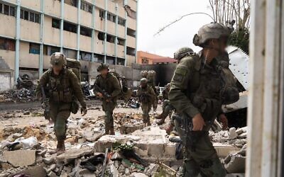 IDF troops operate at Shifa Hospital in the Gaza Strip, in a handout image published by the military on March 19, 2024. (Israel Defense Forces)