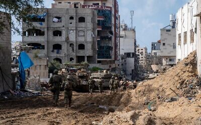 IDF troops operate in the area of Gaza City's Shifa Hospital, in a handout image published March 23, 2024. (Israel Defense Forces)