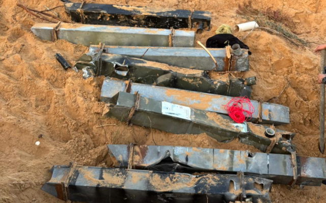 Handout image of destroyed rocket launchers in the central Gaza Strip, released March 29, 2024. (Israel Defense Forces)