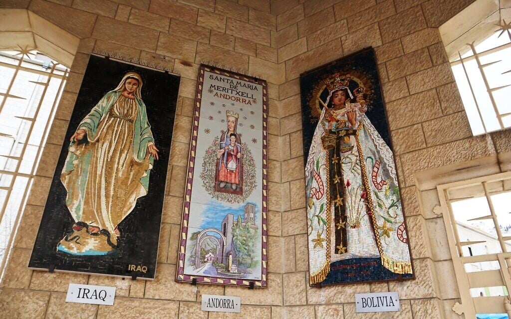 Courtyard on the grotto level of the Basilica of the Annunciation, said to once have been Mary's home, in Nazareth, March 2024. (Shmuel Bar-Am)