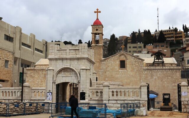 Exterior of the Greek Orthodox Church of the Annunciation in Nazareth, March 2024. (Shmuel Bar-Am)
