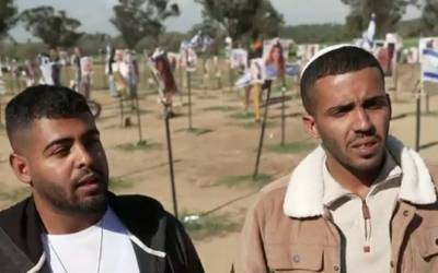 Daniel Sharabi (left) and Neriya Sharabi who survived the Hamas massacre at the Supernova music festival. (Screenshot from Channel 12 News, used in accordance with Clause 27a of the Copyright Law)