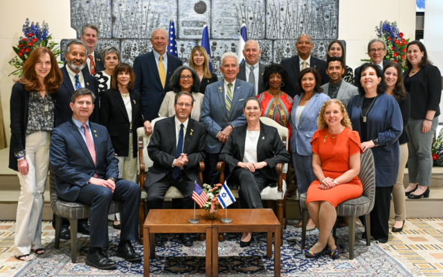 President Isaac Herzog meets a group of visiting Democratic congresspeople, March 28, 2024 (Maayan Toaf/GPO)