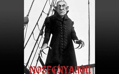 A cartoon depicting Prime Minister Benjamin Netanyahu as a vampire, published March 20, 2024 in La Presse, a Canadian digital-only French-language newspaper.