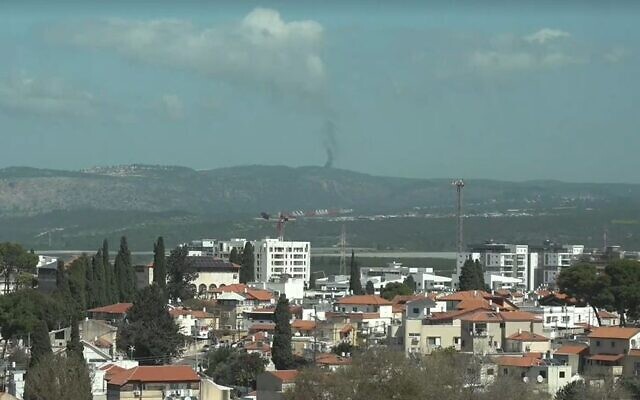 Smoke seen on the Israel-Lebanon border on March 5, 2024. (screen capture: Reuters video) Smoke seen on the Israel-Lebanon border on March 5, 2024. (screen capture: Reuters video)