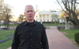 Defense Minister Yoav Gallant issues a video statement from Washington DC, March 25, 2024. (Elad Malka/Defense Ministry)