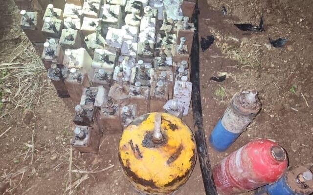 Some of the explosive devices seized from an Islamic State-inspired cell in the West Bank in an undated photo released on March 4, 2024 (Shin Bet)