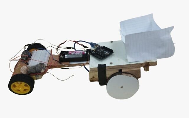 Prototype robot to explore Hamas tunnels, created by high-school students in Nes Ziona. (courtesy Gen Gurion High School)