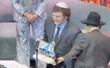Argentinian President Javier Milei at the Shul of Bal Harbor in Surfside, Florida, on April 10, 2024, (Screenshot: X, used in accordance with Clause 27a of the Copyright Law)