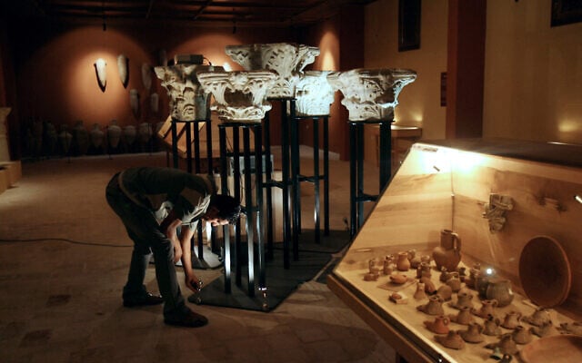 File: Artifacts are on display in the first ever National Museum of Archaeology in Gaza, opened by Jawdat Khoudary, a Palestinian businessman and collector, on July 28, 2008. (Mohammed Abed/AFP)