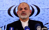 Then-Iranian interior minister Ahmad Vahidi speaks during a press conference in Tehran on March 4, 2024. (Atta Kenare/AFP)