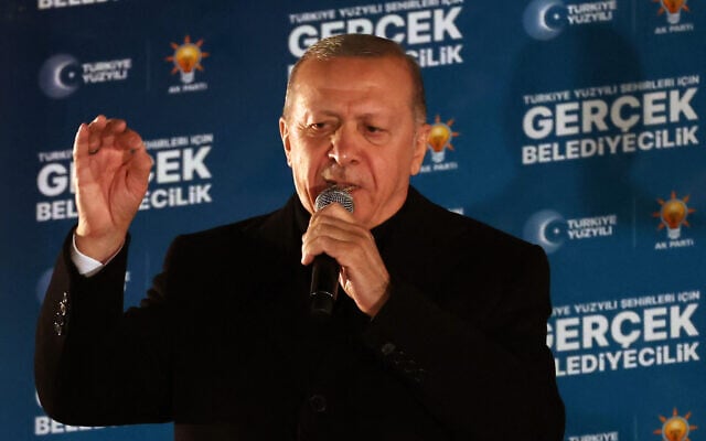 Turkish President Recep Tayyip Erdogan delivers a speech in Ankara on April 1, 2024. (Adem Altan/AFP) Turkish President Recep Tayyip Erdogan delivers a speech in Ankara on April 1, 2024. (Adem Altan/AFP)