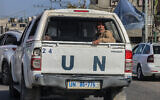 A United Nations vehicle drives on a street in Rafah in the southern Gaza Strip on April 2, 2024. (SAID KHATIB / AFP)