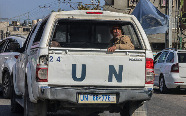 A United Nations vehicle drives on a street in Rafah in the southern Gaza Strip on April 2, 2024. (SAID KHATIB / AFP) A United Nations vehicle drives on a street in Rafah in the southern Gaza Strip on April 2, 2024. (SAID KHATIB / AFP)