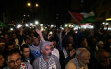 Moroccans protesting in support of Palestinians in Gaza and against normalization of relations between Morocco and Israel in Casablanca, Morocco, April 6, 2024. (Hicham Rafih/AFPTV/AFP)