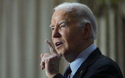 US President Joe Biden speaks at Union Station in Washington on April 9, 2024. (Andrew Caballero-Reynolds/AFP)