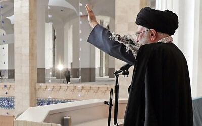 A handout picture provided by the Iranian supreme leader Ayatollah Ali Khamenei office shows him speaking during the Eid al-Fitr prayer ceremony in Tehran on April 10, 2024. (KHAMENEI.IR / AFP)