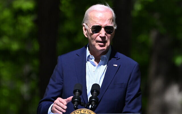 US President Joe Biden delivers remarks to commemorate Earth Day at Prince William Forest Park in Triangle, Virginia, on April 22, 2024. (Andrew Caballero-Reynolds/AFP) US President Joe Biden delivers remarks to commemorate Earth Day at Prince William Forest Park in Triangle, Virginia, on April 22, 2024. (Andrew Caballero-Reynolds/AFP)