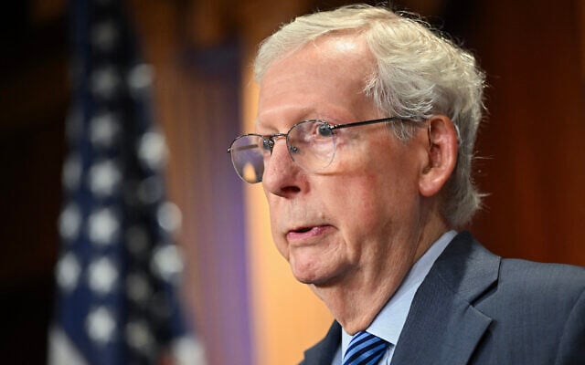 US Senate Minority Leader Mitch McConnell, Republican of Kentucky, speaks during a news conference ahead of a vote on a foreign aid package at the US Capitol in Washington, DC, on April 23, 2024. (Mandel Ngan/AFP)