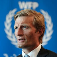 Carl Skau, deputy executive director of the UN World Food Program (WFP), speaks during an interview with The Associated Press in Beirut, Lebanon, August 1, 2023. (AP Photo/Hassan Ammar)