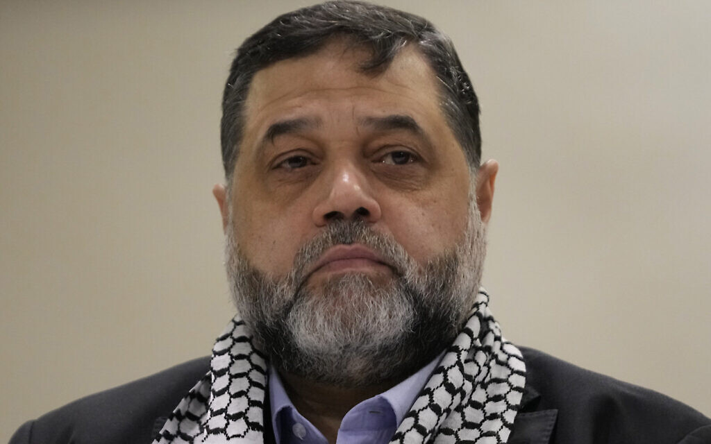 Osama Hamdan, a senior Hamas official, attends a conference of the International Union of Resistance Clerics, in Beirut, Lebanon, March 4, 2024. (AP/Hussein Malla)