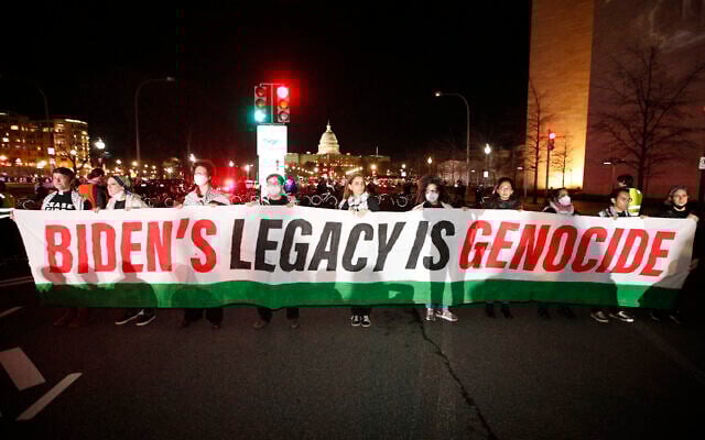 Protesters block Pennsylvania Ave. during an anti-Israel demonstration near the US Capitol in preparation for President Joe Biden's State of the Union address to a joint session of Congress, March 7, 2024, in Washington. (AP Photo/Luis M. Alvarez) Protesters block Pennsylvania Ave. during an anti-Israel demonstration near the US Capitol in preparation for President Joe Biden's State of the Union address to a joint session of Congress, March 7, 2024, in Washington. (AP Photo/Luis M. Alvarez)