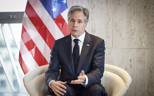 US Secretary of State Antony Blinken speaks during a meeting at the UNESCO Headquarters in Paris, April 2, 2024. (AP Photo/Thomas Padilla, Pool)