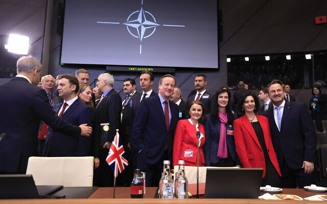 NATO foreign ministers pose during a meeting of the North Atlantic Council at NATO headquarters in Brussels, Wednesday, April 3, 2024 (AP Photo/Geert Vanden Wijngaert)
