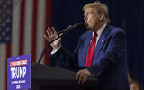Republican presidential candidate Donald Trump speaks at a rally in Green Bay, Wisconsin, April 2, 2024. (AP/Mike Roemer)